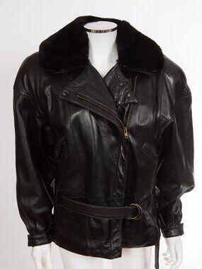 Maxima Lambskin Leather and Fur Bomber Blouson Jacket M sz 8 - 10